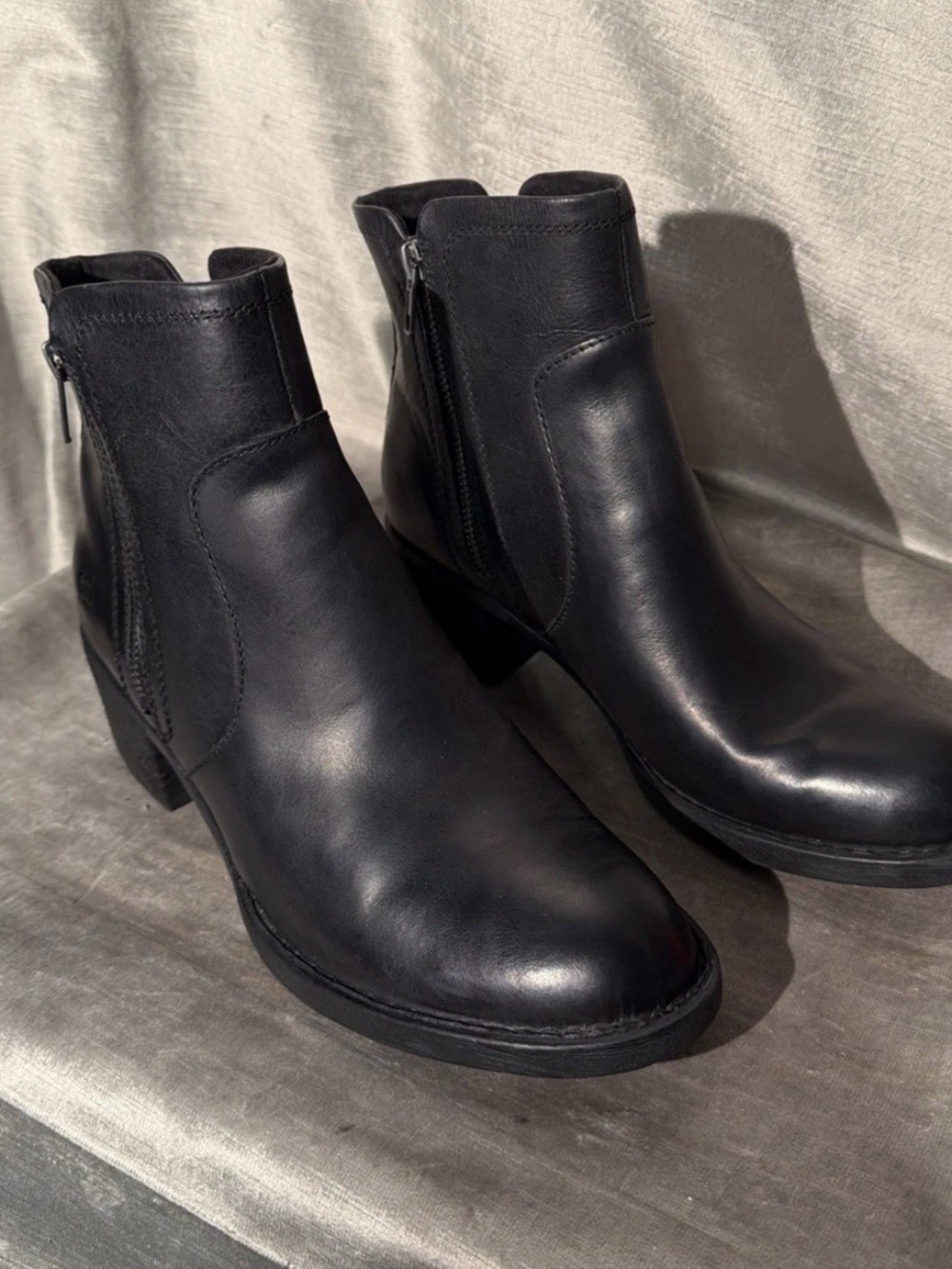 Born Black Leather Ankle Booties with Side Zipper